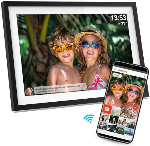 Denver Marco de fotos digital de 10,1 pulgadas, con borde extrafino, HD - Marco de fotos electrónico - Frameo App - Pantalla táctil IPS - 16 GB - PFF1016 - Negro
