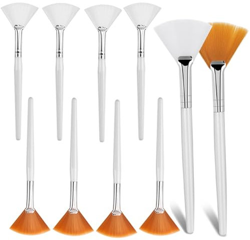 Fächerpinsel Kosmetik,10 Pcs Gesichtspinsel Fächerpinsel Fan Pinsel Gesichtsmaske weich Make-up Maske Bürsten mit Kunststoffgriff Gesichts-Bürsten für Frauen Mädchen Make-Up Cosmetische