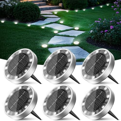 Peasur 6 Paquetes Luces Solares LED Exterior Jardin Suelo,8 LED Luz Solar Exterior Jardin, IP65 Impermeable Luces Solares para Patio, Camino, Césped, Blanco Frío
