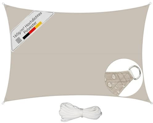 Sunula Vela Ombreggiante Impermeabile 3x5m – PES 160g/m², con Fettuccia Perimetrale e Anelli in Acciaio Inox, Sigillatura Cuciture e Protezione UV 95%, per Balcone Terrazza Giardino, Taupe