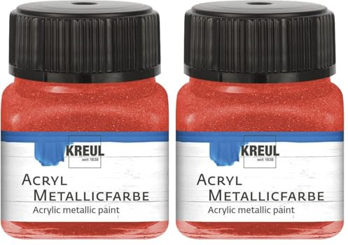 KREUL 77273 - Pintura acrílica metalizada, bote de 20 ml en rojo, glamurosa pintura acrílica al agua con efecto metalizado, de cobertura cremosa, secado rápido y resistente al agua (Paquete de 2)