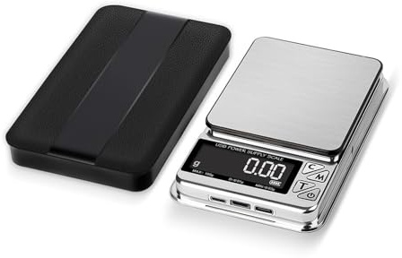 Bilancia digitale, Bilancia elettronica di precisione 500g/100g digitale LCD conteggio bilancia da cucina tascabile in acciaio inox ricarica USB(500g 0.01g)