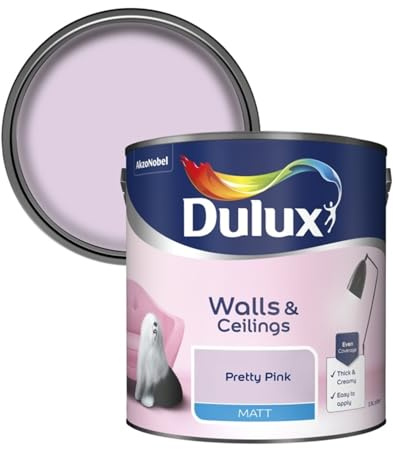 Dulux Walls & Ceilings Matt Emulsion Paint, Long-Lasting, Easy-To-Apply, Quick Drying, Perfect For Living Rooms, Bedrooms, Hallways, Kitchens, Indoor & Outdoor Use, 2.5L, (Pretty Pink)