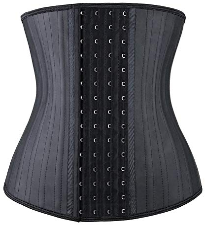 YIANNA Taillentrainer für Frauen Latex Unterbrust Taille Korsett Cincher Sanduhr Body Shaper 4 Haken, Schwarze 25 Steed Knochen, Groß