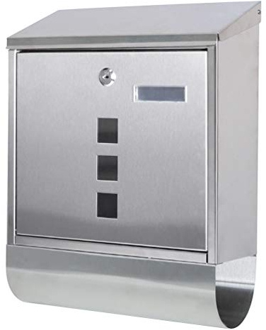 Decaller Stainless Steel Mailbox with Key Lock, Metal Wall Mount Rust-Proof Mail Box with Newspaper Compartment for Outside, 15.4 x 12 4.8, 2203 Silver