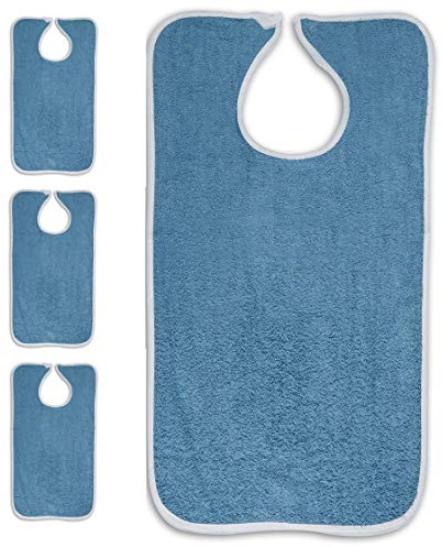 Personal Touch Deluxe Terry Adult Bibs with Closure, 100% Cotton, 3-Pack Size 18X30 (3 Blue
