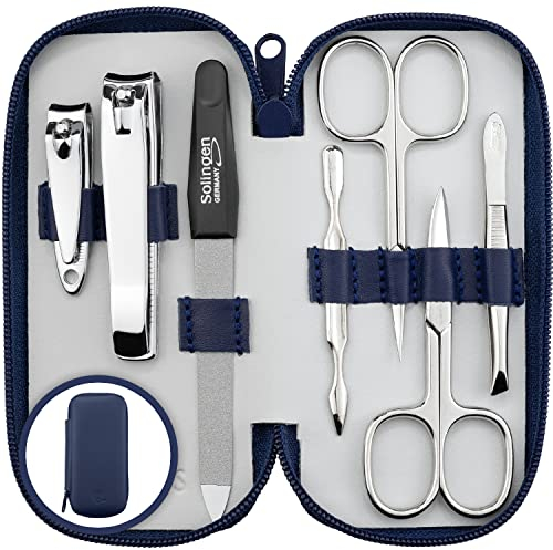 Maniküre Set Solingen - Vergleichssieger - Echt Leder Etui handlich und weich - 7teiliges Nagelset für Damen und Herren marQus aus glanzvernickeltem poliertem Stahl