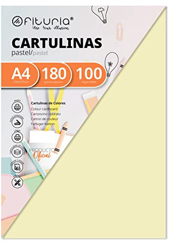 Cartulinas A4, Folios de Cartulinas, Papel A4 para Manualidades, Paquete 100 hojas de Cartulinas de Colores 180gr, Cartulina de Colores para Arte y Creatividad - Ofituria (Crema)