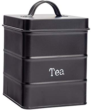 Harbour Housewares Metal Tea Canister - Black - Pack of 1 - Vintage Metal Kitchen Storage Loose Tea Caddy Preserve Food Tin Bin Container Jars Airtight Lid