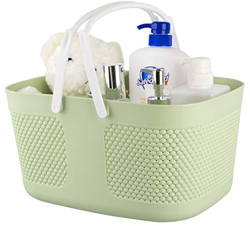 Shower Caddy Basket, Portable Large Capacity Thickened Plastic Organizer Storage Tote with Handles Drainage Toiletry Bag Bin for Bathroom, College Dorm Room Essentials, Kitchen, Camp, Gym, Green
