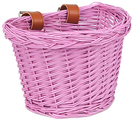 AVASTA Wicker Children's Bicycle Basket for Girls' Bikes, Scooters, Tricycles, Children's Bicycle Accessories, Comes with Leather Straps, Honey Yellow, Size XS, Purple