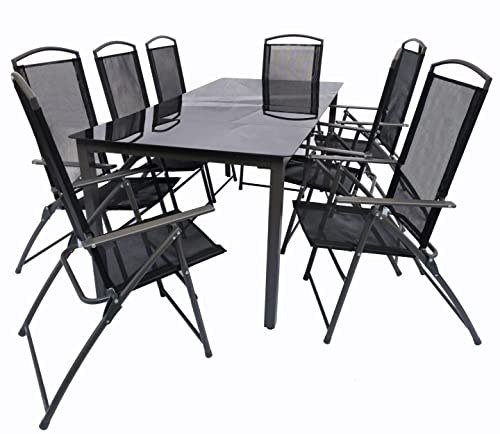 VCM 9-piece garden furniture seating group garden furniture glass table chairs high back set 190S 9-piece garden furniture seating group garden furniture glass table chairs high back set 190S black