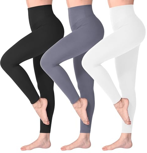 SINOPHANT High Waisted Leggings for Women, Buttery Soft Elastic Opaque Tummy Control Leggings, Plus Size Workout Gym Yoga(Black/Grey/White,L-XL)