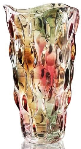 Glass Vase for Flowers, Large Tall Crystal Coloured Flower Vases for Decorations, Modern Personalised Ornaments for Living Room Dining Bedroom Home Decor Accessories Christmas Birthday Gifts for Women