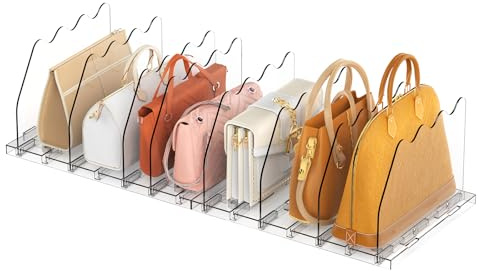 Ronlap Lote de 8 separadores de estante, almacenamiento para bolsos, estante de armario, organizador de ropa ajustable, organizador de bolsos, para cocina, armario, baño, transparente
