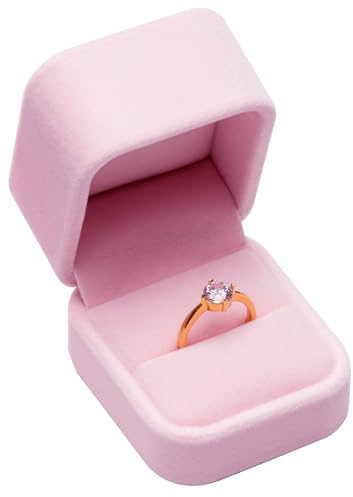 Giftop Velvet Single Ring Box Case Holder for Engagement Proposal Birthday Wedding,Jewelry Ring Box Jewelry Packaging Box (Pink)