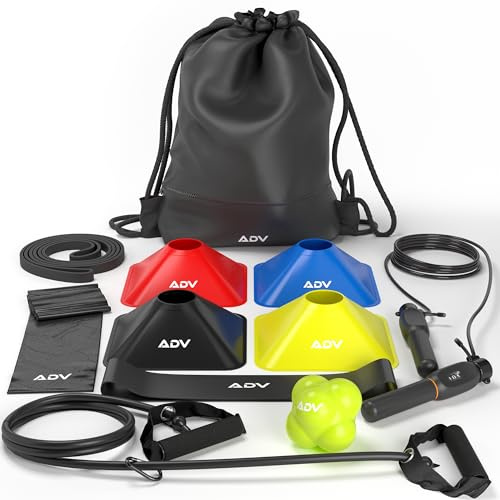 ADV Training Kit V2: Tennis Trainer Equipment for Tennis Training, Practice & Drills – Includes Counting Jump Rope, Resistance Bands, Stretch Bands for Exercise, Tennis Trainer Rebound Ball & Cones