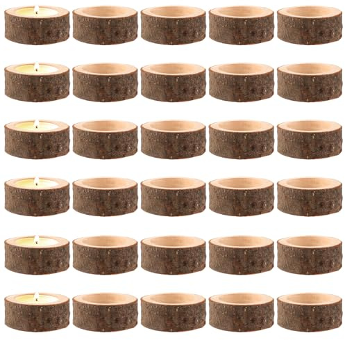 LOPYXBR 30 Piezas de portavelas Madera, Porta Velas Decorativas con diámetro Interior de 40 mm, portavelas Decoracion para Bodas, decoración del hogar, cumpleaños, Fiestas navideñas