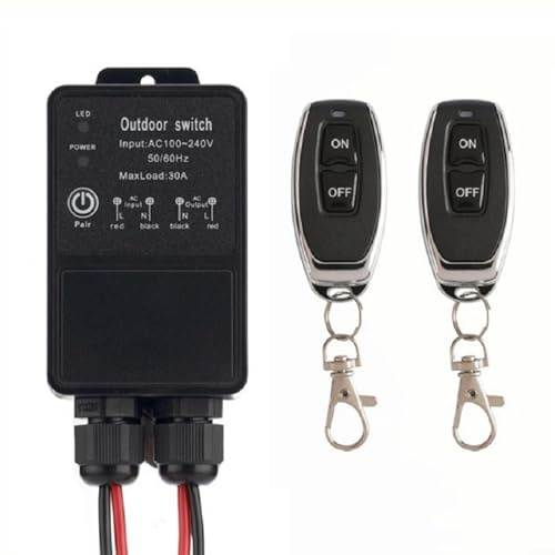 Wireless Remote Control Radio Control Switch AC100-240V 30A Relay Receiver for Wet Location Outdoor Yard Area Light Water Pump