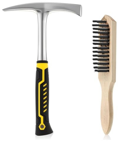 Mauedest Martillo de Soldadura y Cepillo de Alambre, Martillo de Acero Resistente para Eliminar Escoria con Cepillo de Alambre, Herramienta para Soldadores.