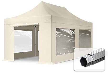 TOOLPORT Faltzelt Professional 3x6 m - mit 4 Seitenteilen (Panoramafenster) Faltpavillon ALU Pavillon Partyzelt Creme