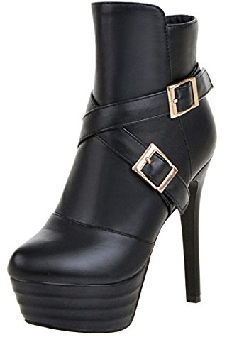 Onewus Women Ankle Boots with Stiletto and Thick Platform Large Size Women Boots for Wedding Parties (Black, 41 EU)
