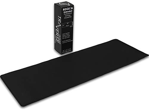 Traverse Ridge Gaming Mouse Pad (5mm) Extended 36 inch | 36x12x0.20 Extra Thick | Black | Stitched Edge, Large Washable Desk Mat