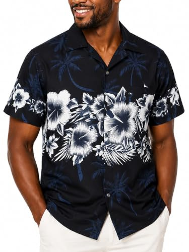 King Kameha Camisa Hawaiana para Hombre Vintage de Manga Corta con Estampado Floral