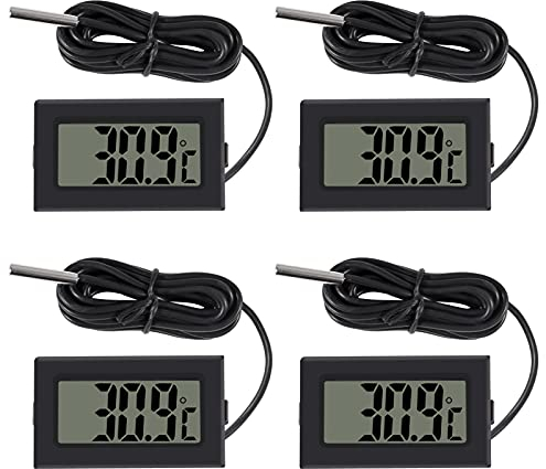 AOICRIE 4pcs Digital LCD Thermometer, Fahrenheit Temperature Digital LCD Fridge Thermometer 2M Cable with Probe for Fridge Freezer Refrigerator Aquarium (Centigrade) (2M, Black)