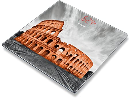 Beurer GS 215 Glaswaage Rome, digitale Personenwaage mit Trittfläche aus Sicherheitsglas, Tragkraft bis zu 180 kg, Magic-Display, Dot-Matrix-Anzeige