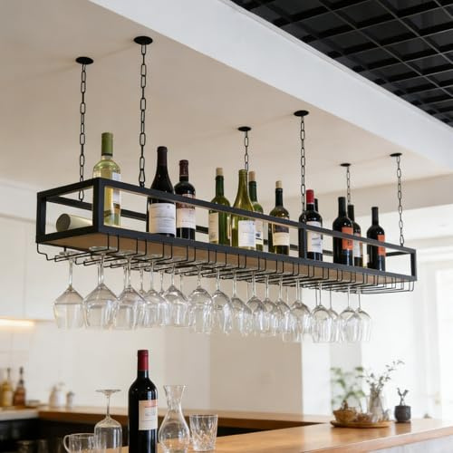KEPMOGOH Botellero Estanteria Botellero Colgante De Techo Estanterias Metalicas Almacenaje Portavasos De Vino con Cadena De Hierro Loft Botellero Fácil De Instalar Maceteros Decorativos Interior