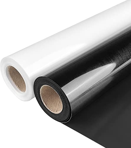 Relota 2 rotolo Vinile Termoadesivo per Tessuti, Termovinile per Tessuti 30.5cm × 4m, Facile da Tagliare e Sarchiare, Vinile Adesivo per T-Shirt, Abbigliamento, Regali Fai Da Te, Cappelli(Nero+Bianco)