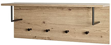 HAKU Wandgarderobe Eiche hell, schwarz, MDF, Metall - Maße: B 80 x H 30 x T 20 cm, Style: Modern
