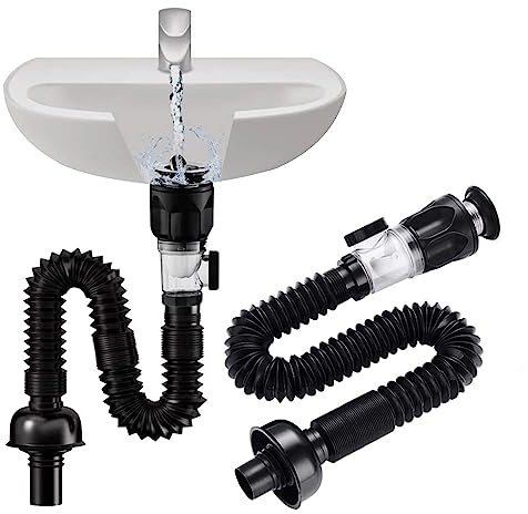 Bathroom Sink Drain Kit with Flexible Expandable P-Trap Pipe Anti-Odor Bathroom Sink Drain Pipe for 1-1/4 and 1-1/2 Hole