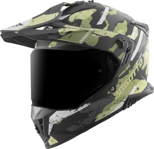 Bogotto FG-601 Sniper Casco da enduro in fibra di vetro, nero opaco/grigio/verde, XL