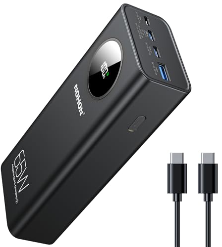 NOHON 65W Bateria Externa 26800mAh Portatil Power Bank: 4 Puertos Batería Externa movil Carga Rapida USB C PD/QC 3.0 Powerbank con Pantalla Digital LED Compatible con iPhone16 15 14 13 12 11 Samsung S