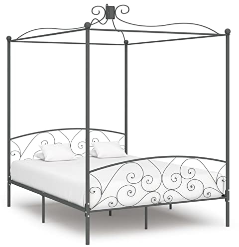 heybb Himmelbett-Gestell Grau Metall 180 x 200 cm Himmelstange Klemmen Betthimmel Stange Himmelbett Gestell Moskitonetz Halterung Bett 284485