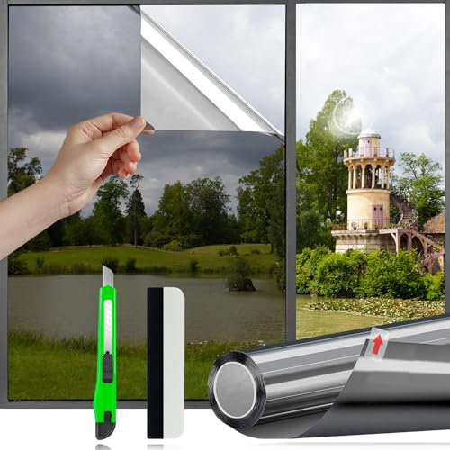 HOMTOL Film Fenêtre Anti Regard Film Occultant Fenêtre Anti Chaleur UV Brise Vue Fenêtre Miroir Protection de la Vie Privée pour Maison Bureau Magasin Argent Noir 80x200cm
