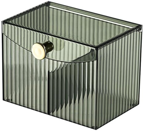 Koomuao Distributeur Coton Tige, Organisateur de Maquillage, Boîte de Rangement Acrylique Transparent Vert pour Boules de Coton, Qtips, Tampons Cosmétiques, Salle de Bain