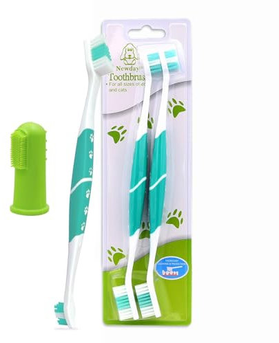 SSKHE Hundezahnbürste und Katzen-Zahnbürste, zweiseitiger Plaque-Entferner, 2 Welpen-Zahnbürste + 1 Hunde-Fingerzahnbürste, Verwendung mit Hundezahnpasta und Katzenzahnpasta
