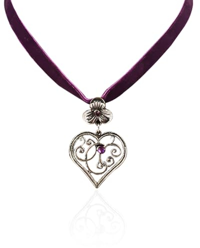 Yeomju 1 Stück Bierfest Damen Trachtenkette Herz Edelweiß Halskette Elegantes Kropfband mit Strasssteinen Herz und Edelweiß Anhänger für Damen Bierfest Trachten Dirndl