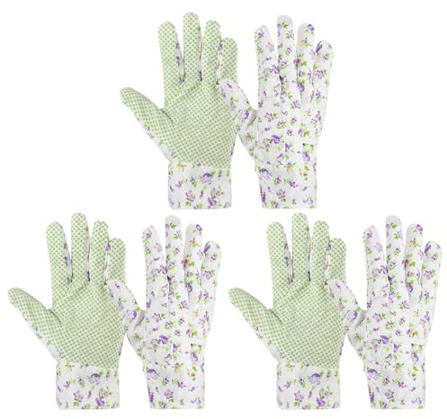 PATIKIL Gants De Jardinage Fleuris Pour Femmes, 3 Paires Gants De Jardin Femme Avec Prise Antidérapante Pour Nettoyage De Jardin, Jardinage, Désherbage, Plantation, Violet