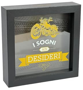 Salvadanaio Decorativo 'I Sogni Son Desideri', Cornice Nera 16x16 cm, Motivo Moto