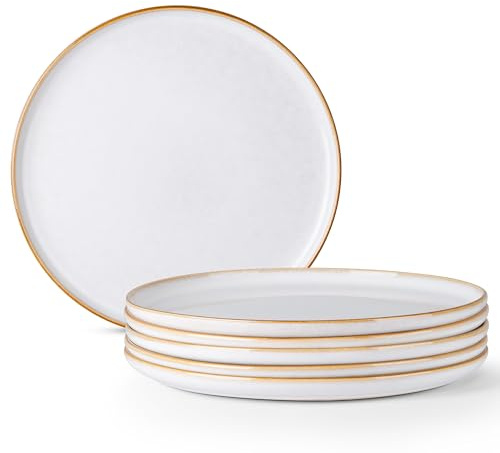 Onader Teller 6er set, 26,5 cm Speiseteller Steingut, Klassisch Kuchenteller Porzellan, Geschirr Essteller zum Servieren, Anti-Kratzer, Spülmaschinenfest & Mikrowellenfest – Perle Beige