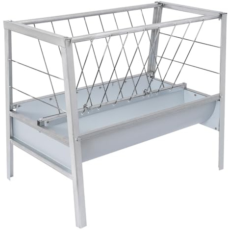 2-in-1 Heu und Getreide-Feeder 100 x 66 x 85cm Großes Heuraufe für Vieh Futterraufe Freistehenden Stahl Futterspender für Ziegen, Schafe, Pferde und Rinder