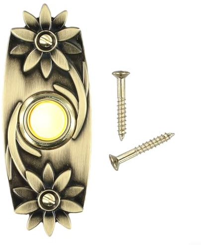 Pulsante per campanello cablato in bronzo anticato, 8,4 x 5,8 cm, con luce LED integrata, ricambio resistente alle intemperie per campanelli tradizionali