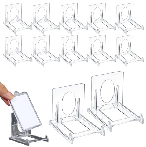 DOPENSPI 12 Pcs Mini Acrylic Plastic Display Stands, Clear Acrylic Easel Stands Adjustable Card Display Stand Book Displays Stand for Cards Photos Books Collectibles