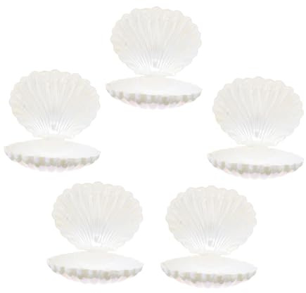 FUTUREORYY 5 Pezzi Scatole Caramelle a Forma di Conchiglia Piccole Perlato Bianco, Contenitori Porta Confetti per Feste, Bomboniere Matrimonio e Centrotavola Decorativi