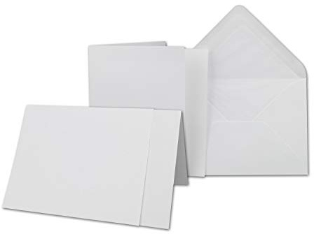 25 x kortset DIN B6-12 x 17 cm – 120 x 170 mm – vikbara kort med brevkuvert och inlägg, ribbad strukturyta, vit, vintage, inbjudningskort