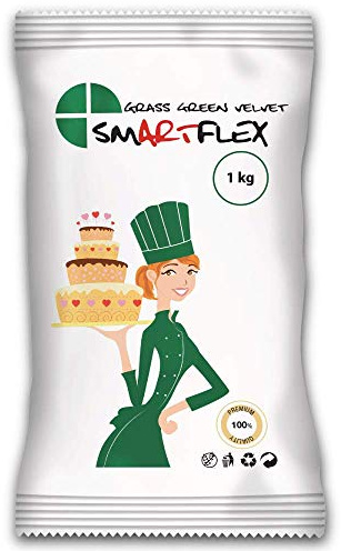 SmartFlex Fondant Grass Green Velvet 1kg: Sugarpaste with Delicious Vanilla Flavour, Does not Tear, Crack or Stick, Suited for Vegetarians and Vegans - 1kg